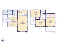 建物面積：107.64平米
全居室南向きの４LDK物件です。2面バルコニーで洗濯物もいっぱい干せそうです。
(１号棟)