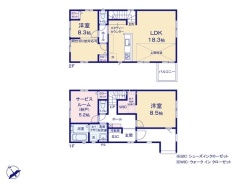 ～間取り変更も可能なプラン～
・１階８.３帖の洋室は間仕切りを造る事で２部屋に分ける事が可能。
・ご家族の状況に応じて部屋の数を変更できるプランです。
