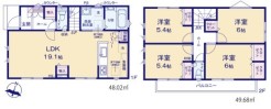 ～広々したＬＤＫを設けたプラン～
・ＬＤＫは何と１９.１帖。ご家族で過ごす空間だからこそ、余裕のある広さでお過ごしくださいませ。
・ご内覧の際は家具の配置などもイメージしてみてくださいね。
（１号棟）