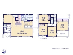 ～広々したＬＤＫを設けたプラン～
・ＬＤＫは何と20.5帖＋4.5帖。ご家族で過ごす空間だからこそ、余裕のある広さでお過ごしくださいませ。
・ご内覧の際は家具の配置などもイメージしてみてくださいね。
(1号棟)